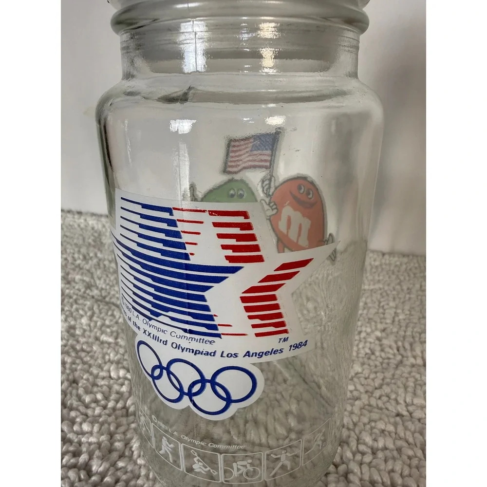 1984 Los Angeles Olympics M M Jar Glass Candy Container‎ Collectible